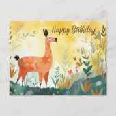 Happy Birthday Cute Alpaca en Abstracte Natuur Briefkaart (Voorkant)