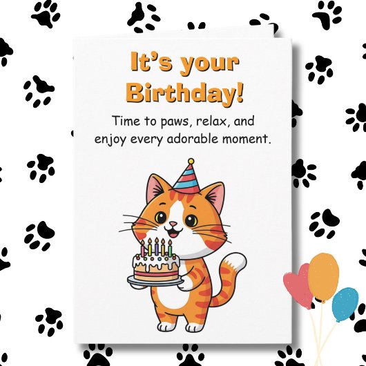 Happy Birthday | Cute and Funny Cat and Coloring Kaart