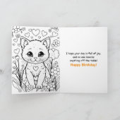 Happy Birthday | Cute and Funny Cat and Coloring Kaart (Binnen)