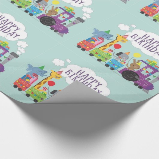 Happy Birthday Cute Animal Train Cadeaupapier (Hoek)