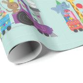 Happy Birthday Cute Animal Train Cadeaupapier (Rol Hoek)