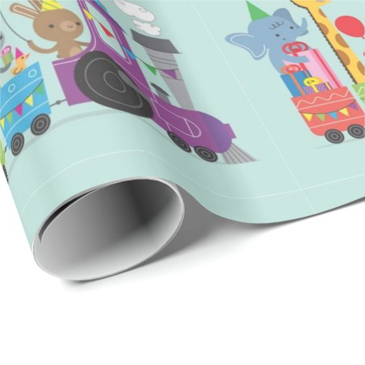 Happy Birthday Cute Animal Train Cadeaupapier (Rol Hoek)