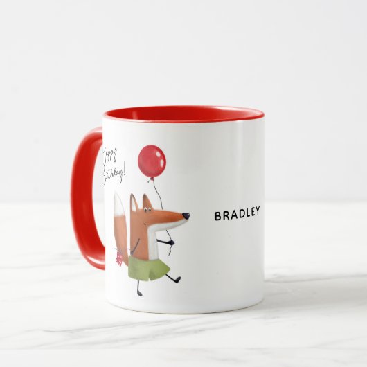 Happy Birthday Cute Balloon Fox Persoonlijke naam Mok (Voorkant links)