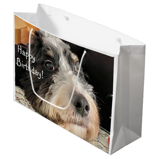 Happy Birthday Cute Bernedoodle Groot Cadeauzakje (Voorkant Gekanteld)