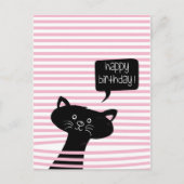 Happy Birthday Cute Black Cat Briefkaart (Voorkant)