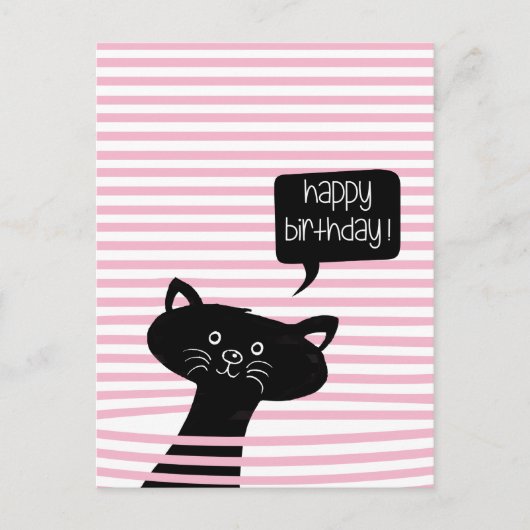 Happy Birthday Cute Black Cat Briefkaart (Voorkant)
