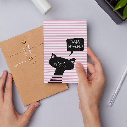 Happy Birthday Cute Black Cat Briefkaart