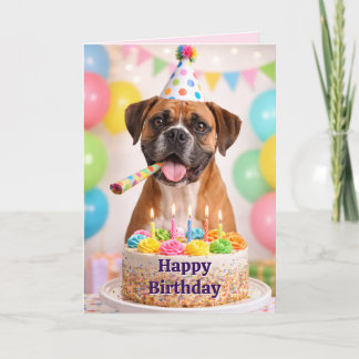 Happy Birthday Cute Boxer Dog  Feestdagen Kaart