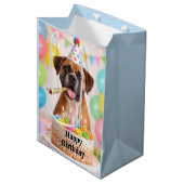 Happy Birthday Cute Boxer Dog  Medium Cadeauzakje (Voorkant Gekanteld)