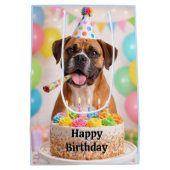 Happy Birthday Cute Boxer Dog  Medium Cadeauzakje (Achterkant)