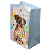 Happy Birthday Cute Boxer Dog  Medium Cadeauzakje (Achterkant Gekanteld)