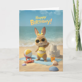 Happy Birthday Cute Bunny Beach Summer Birthday Kaart