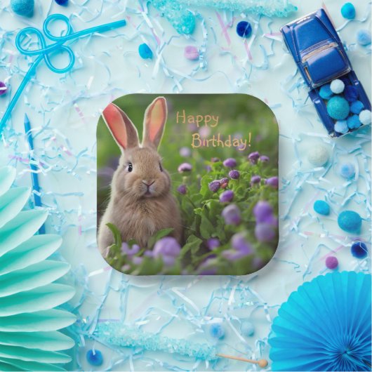 Happy Birthday Cute Bunny Paper Borden Papieren Bordje (Feest)