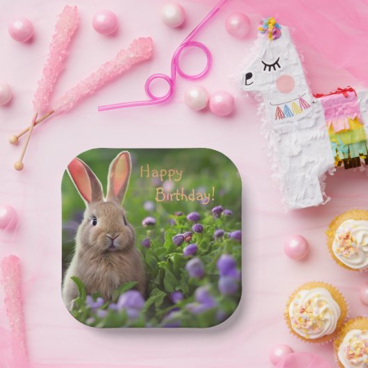Happy Birthday Cute Bunny Paper Borden Papieren Bordje (Feest)