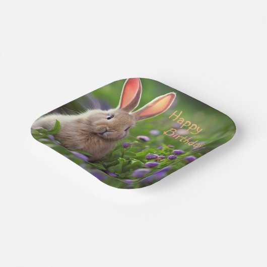 Happy Birthday Cute Bunny Paper Borden Papieren Bordje (Gebogen)