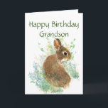 Happy Birthday Cute Bunny Special Grandson  Feestdagen Kaart<br><div class="desc">Cute Waterverf Rabbit for Birthday Greetings for your kleinson</div>