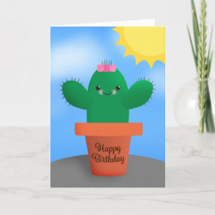 Happy Birthday Cute Cactus in Pot Illustration Feestdagen Kaart