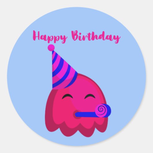 Happy Birthday - Cute Cartoon Emoji Character Ronde Sticker (Voorkant)