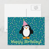 Happy Birthday Cute Cartoon Party Penguin Briefkaart (Voorkant / Achterkant)