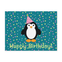 Happy Birthday Cute Cartoon Party Penguin