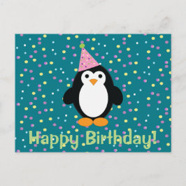 Happy Birthday Cute Cartoon Party Penguin Briefkaart