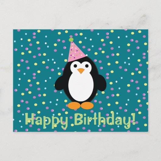 Happy Birthday Cute Cartoon Party Penguin Briefkaart (Voorkant)