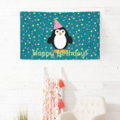 Happy Birthday Cute Cartoon Party Penguin Spandoek (Insitu)