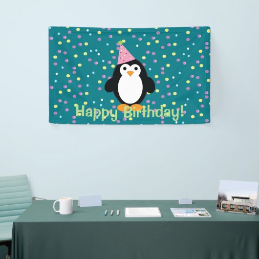 Happy Birthday Cute Cartoon Party Penguin Spandoek (Beurs)