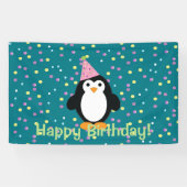 Happy Birthday Cute Cartoon Party Penguin Spandoek (Horizontaal)