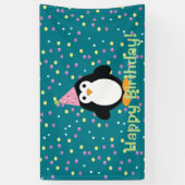 Happy Birthday Cute Cartoon Party Penguin Spandoek (Verticaal)