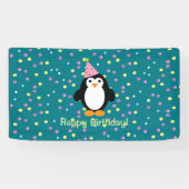 Happy Birthday Cute Cartoon Party Penguin Spandoek (Horizontaal)