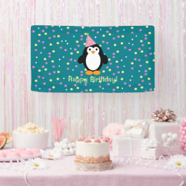 Happy Birthday Cute Cartoon Party Penguin Spandoek