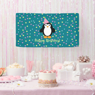 Happy Birthday Cute Cartoon Party Penguin Spandoek
