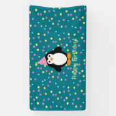 Happy Birthday Cute Cartoon Party Penguin Spandoek (Verticaal)