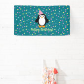 Happy Birthday Cute Cartoon Party Penguin Spandoek (Insitu)