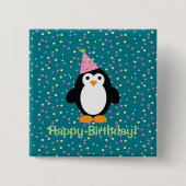 Happy Birthday Cute Cartoon Party Penguin Vierkante Button 5,1 Cm (Voorkant)