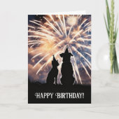 Happy Birthday Cute Cat Dog Fireworks Kaart (Voorkant)