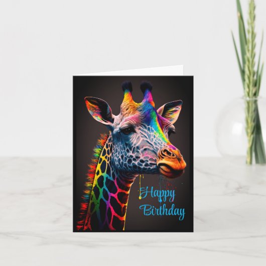 Happy Birthday Cute Colorful Rainbow Giraffe Kaart (Voorkant)