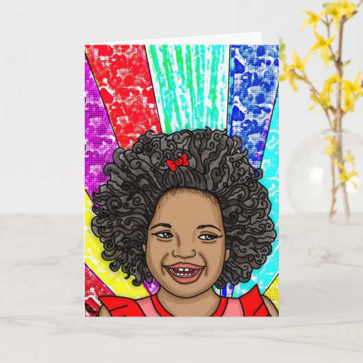 Happy Birthday | Cute curls Pop Art Kaart (Gele Bloem)