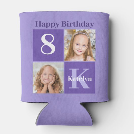 Happy Birthday Cute Custom Kinder Photo Paars Part Blikjeskoeler (Achterkant)