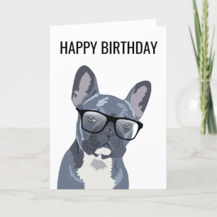 Happy Birthday Cute Dog   Blauw/Grijze Franse Bull Kaart