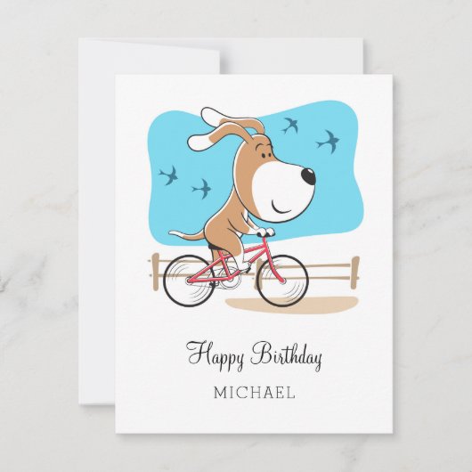 Happy Birthday Cute Dog Puppy Biking Bicycle Card (Voorkant)