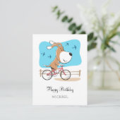 Happy Birthday Cute Dog Puppy Biking Bicycle Card (Staand voorkant)