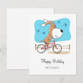 Happy Birthday Cute Dog Puppy Biking Bicycle Card (Voorkant / Achterkant)