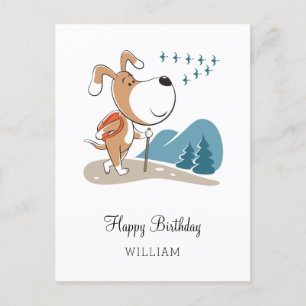 Happy Birthday Cute Dog Puppy Hiking Woodland Briefkaart
