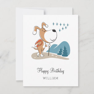 Happy Birthday Cute Dog Puppy Hiking Woodland Card