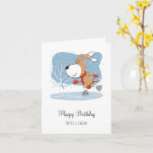 Happy Birthday Cute Dog Puppy Ice Skies Funny Kaart (Gele Bloem)