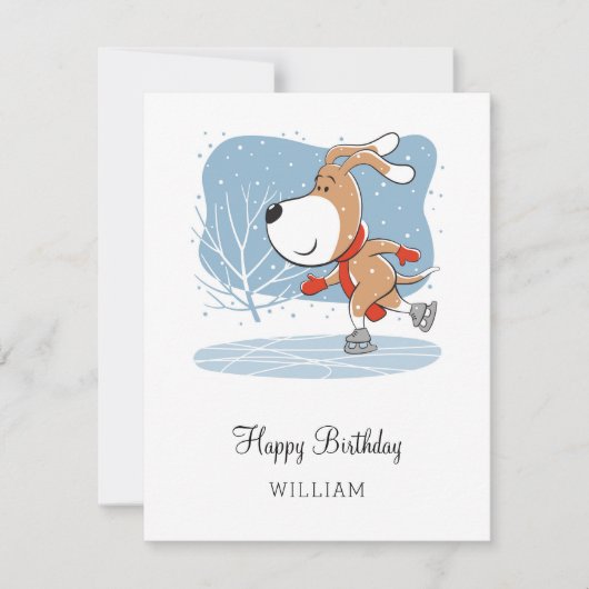 Happy Birthday Cute Dog Puppy Ice Skun Card (Voorkant)