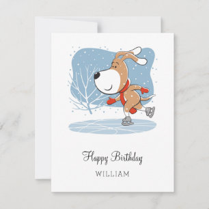 Happy Birthday Cute Dog Puppy Ice Skun Card