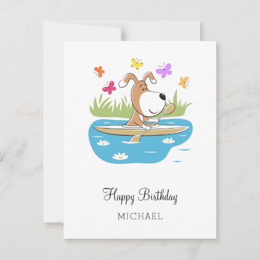 Happy Birthday Cute Dog Puppy Kayak Kayaking Card (Voorkant)